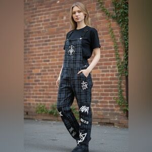 Black Plaid Jumpsuit with Graphic Accents